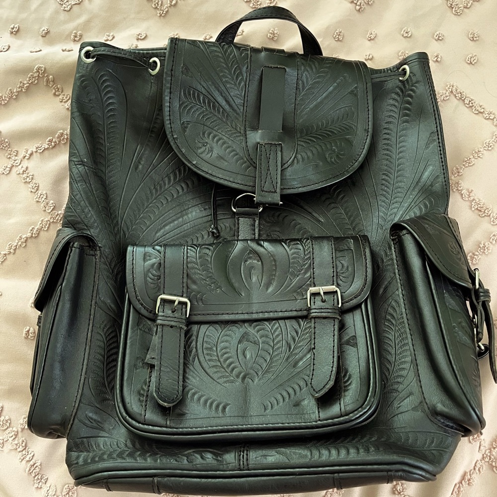 Black Leather Embossed backpack